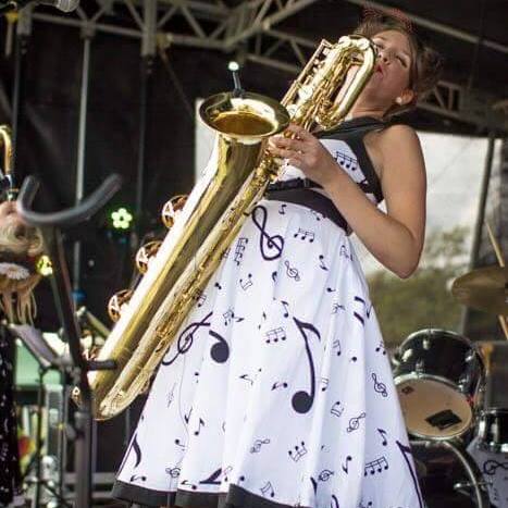Wendy playing Baritone Saxophone for The Daisy Chains